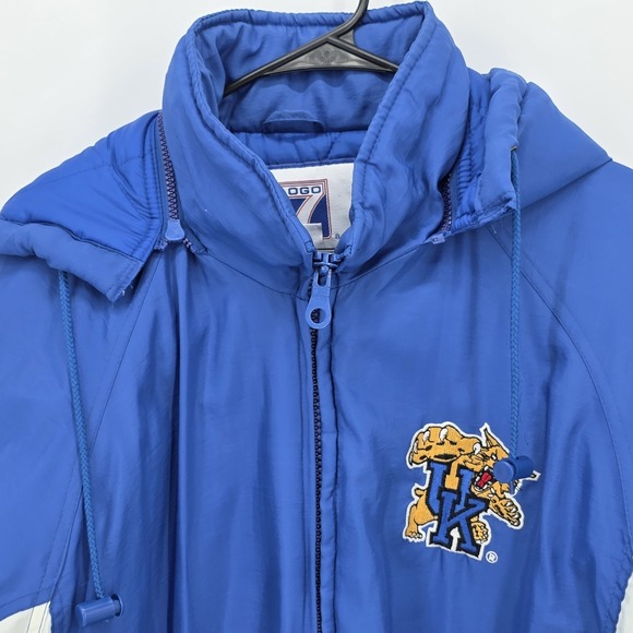 Vintage Logo 7 Kentucky Wildcats Blue Puffer Full Zip Hooded Jacket Men's Sz L - Picture 3 of 13